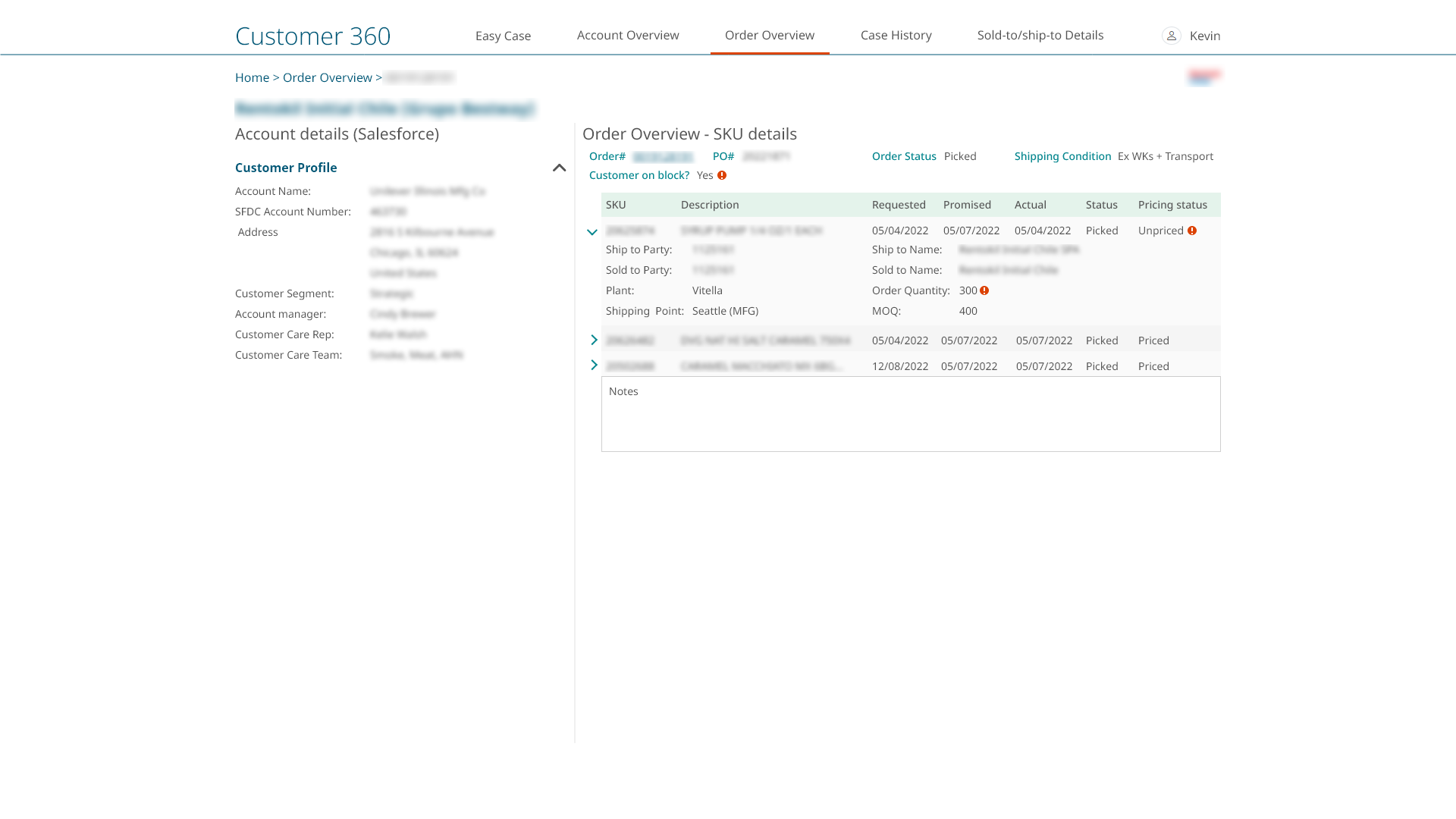 Order Overview - SKU details